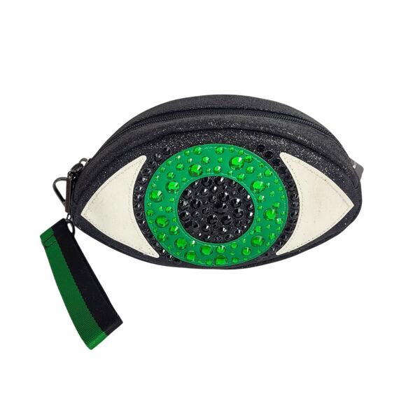 Bath & Body Works Eyeball Clutch Glittery Black Green Gems Cosmetic Bag NWT - Picture 1 of 11